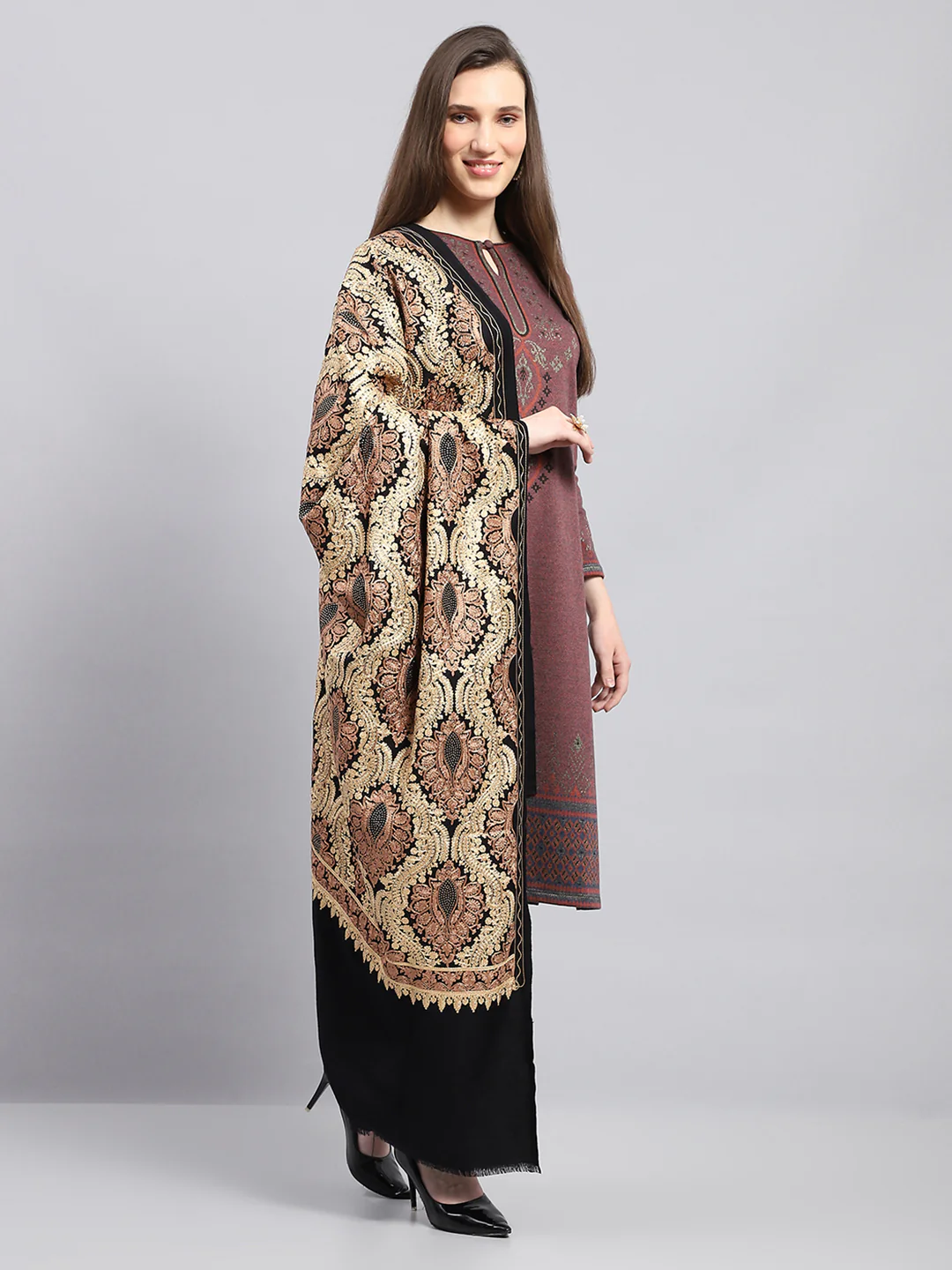 Women Multicolor Self Design Shawl - Image 4