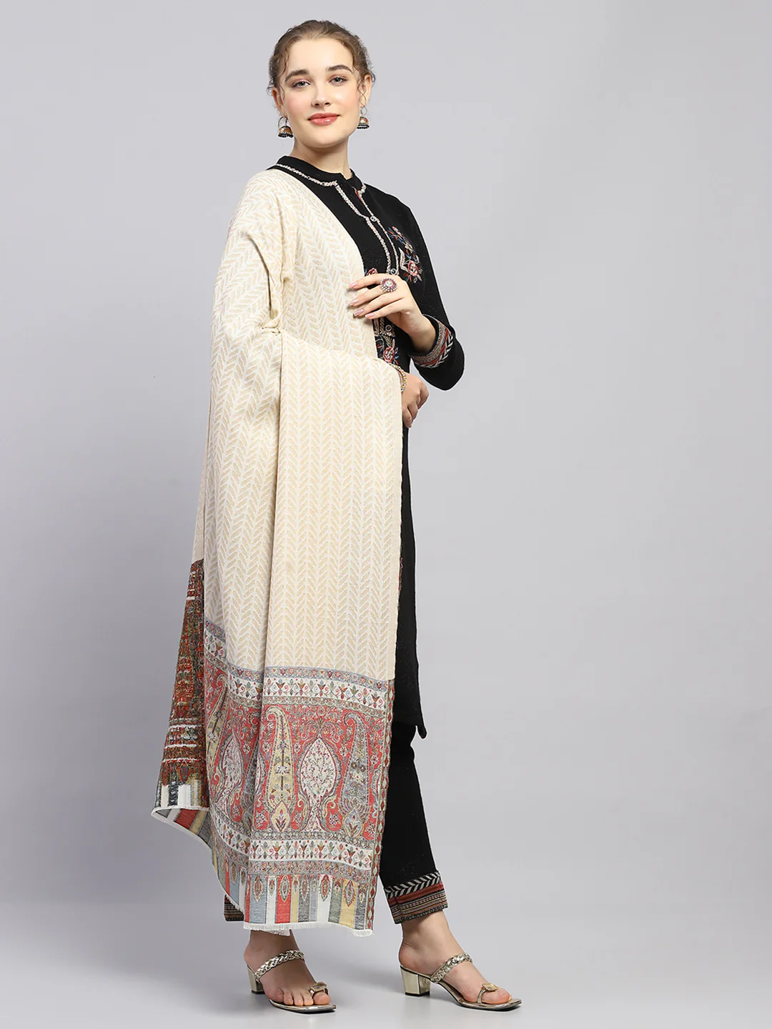 Women Multicolor Self Design Shawl - Image 4