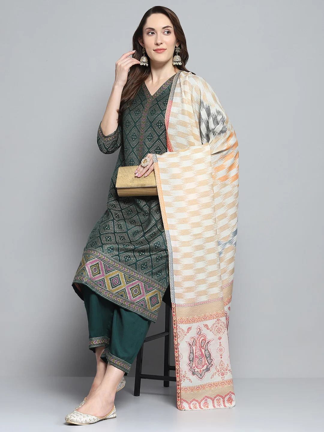 Women Multicolor Self Design Shawl - Image 2