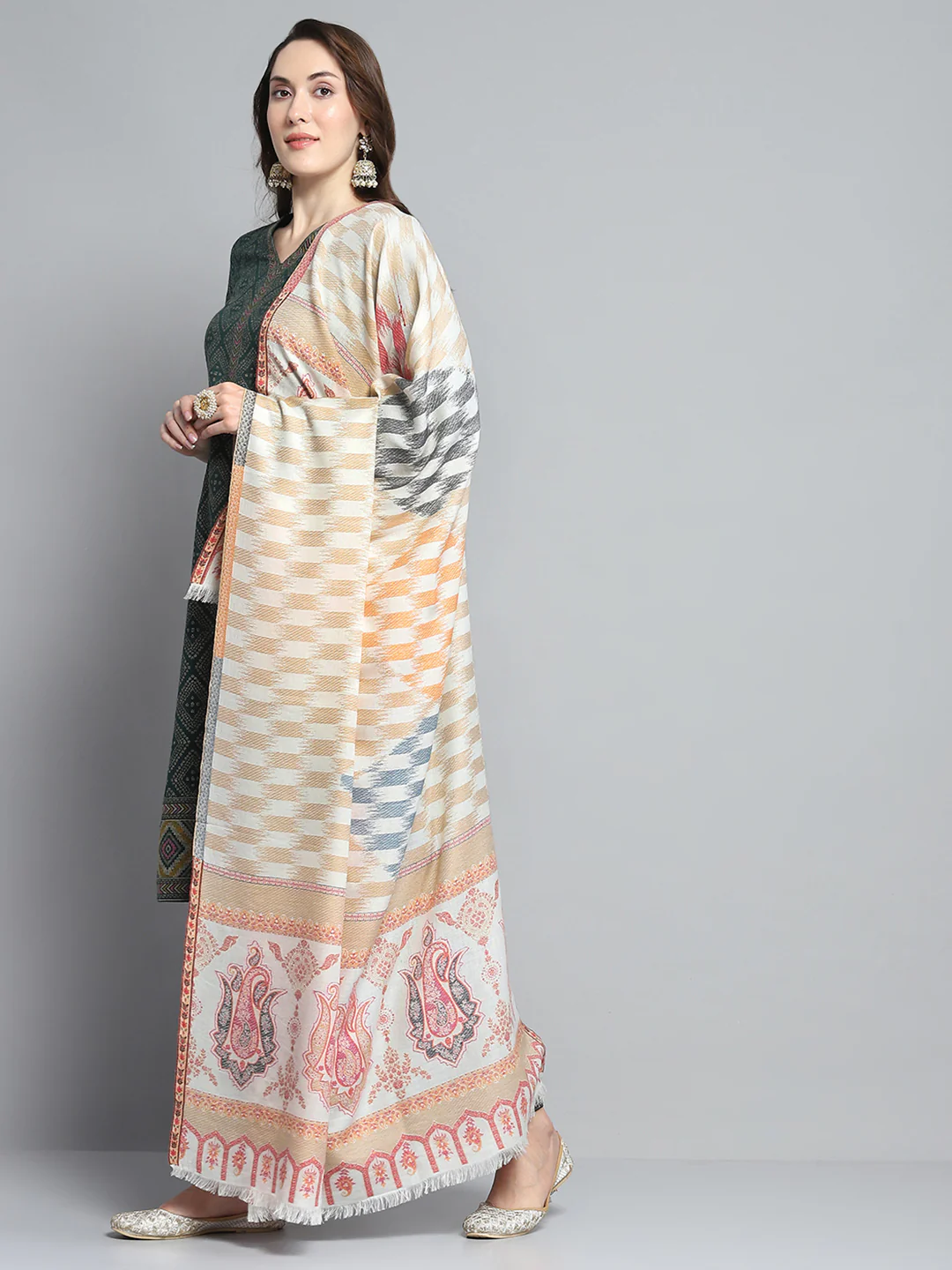 Women Multicolor Self Design Shawl - Image 3