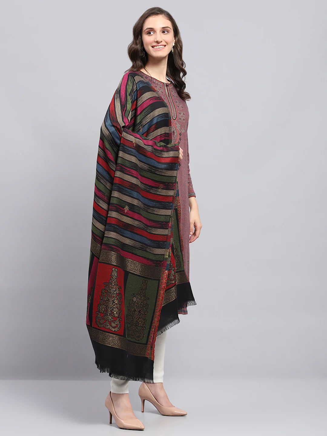 Women Multicolor Self Design Shawl - Image 4