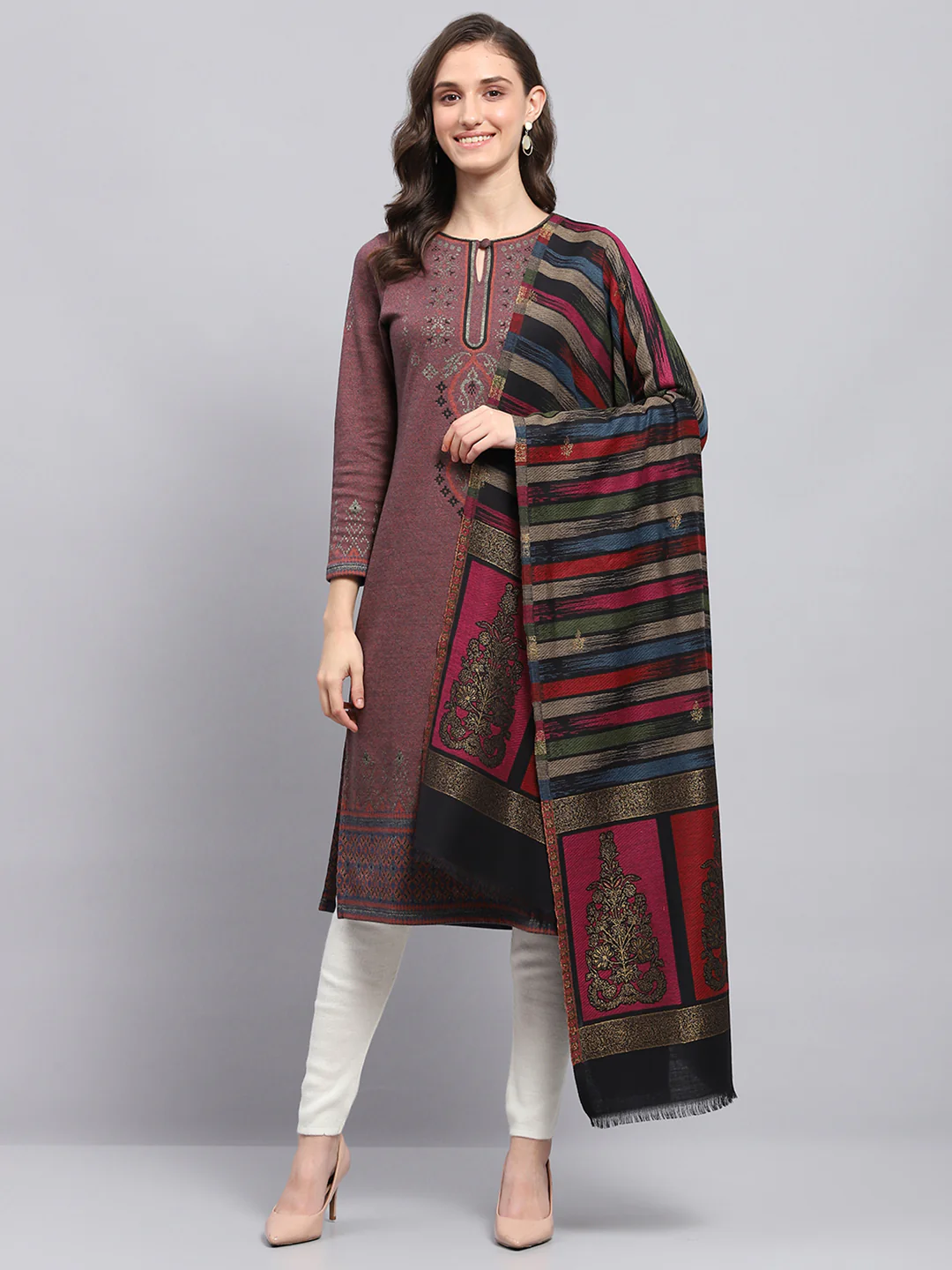 Women Multicolor Self Design Shawl - Image 5