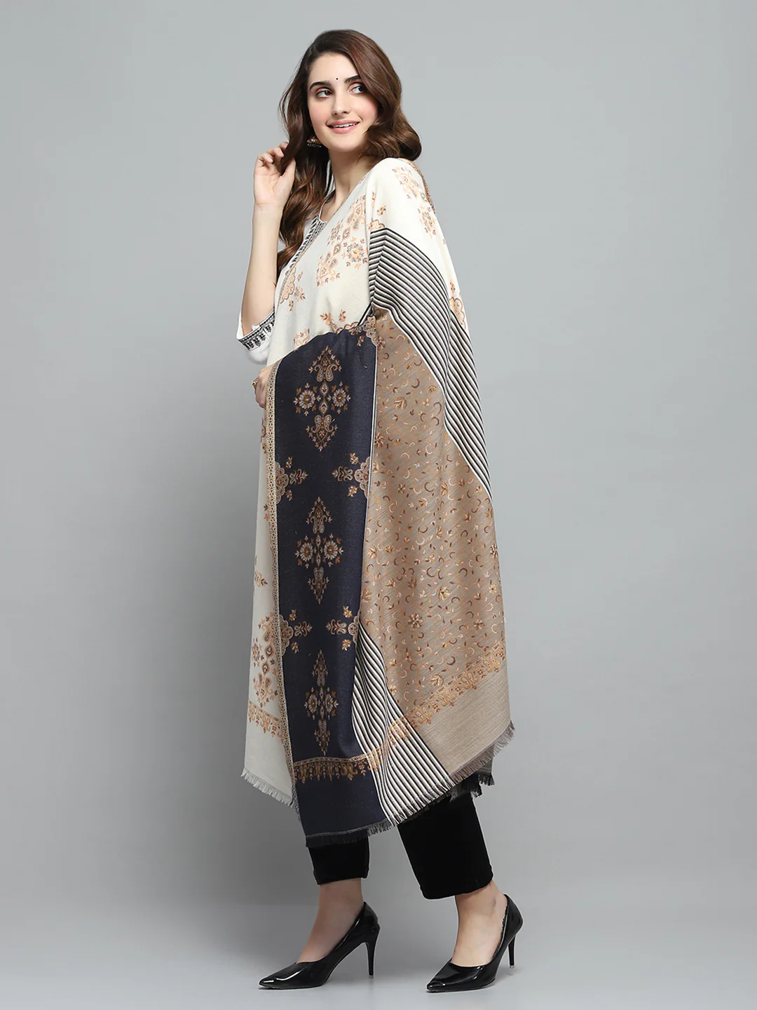 Women Multicolor Self Design Shawl - Image 3