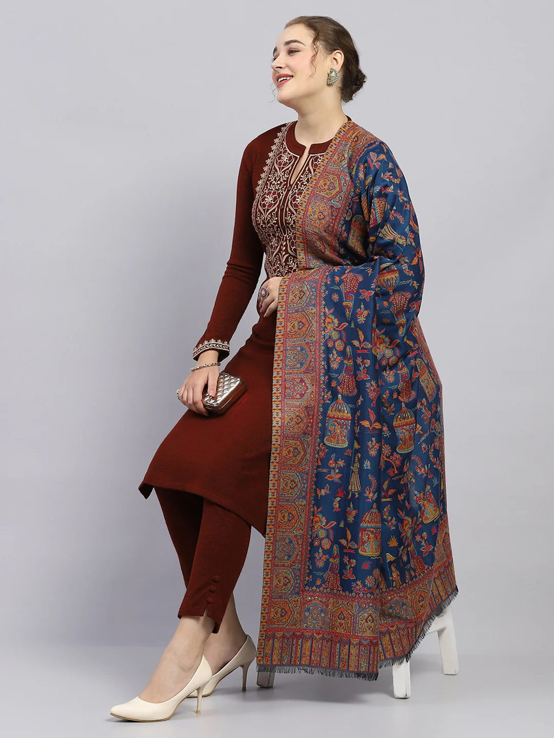 Women Multicolor Self Design Shawl - Image 2