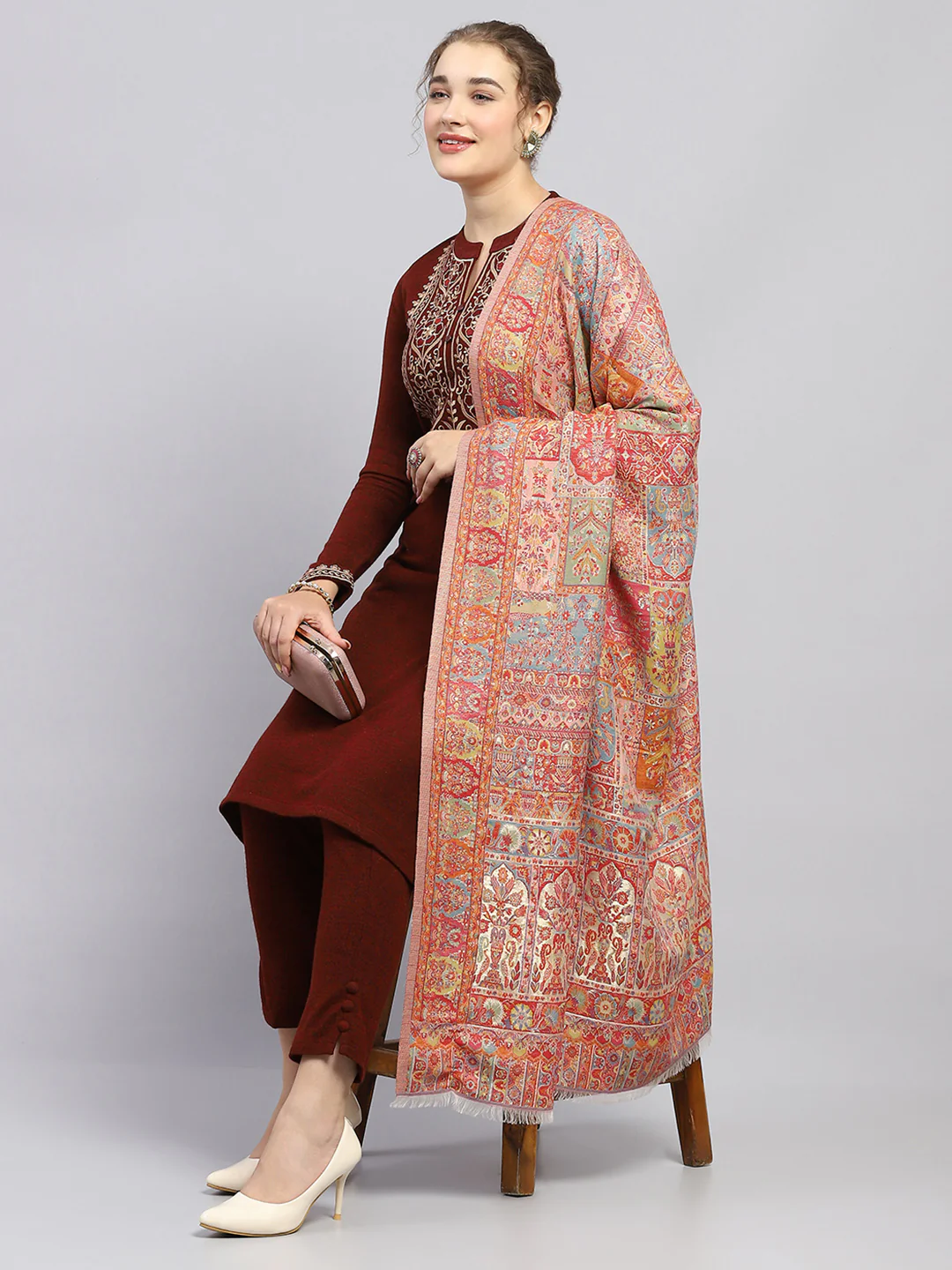 Women Multicolor Self Design Shawl - Image 2