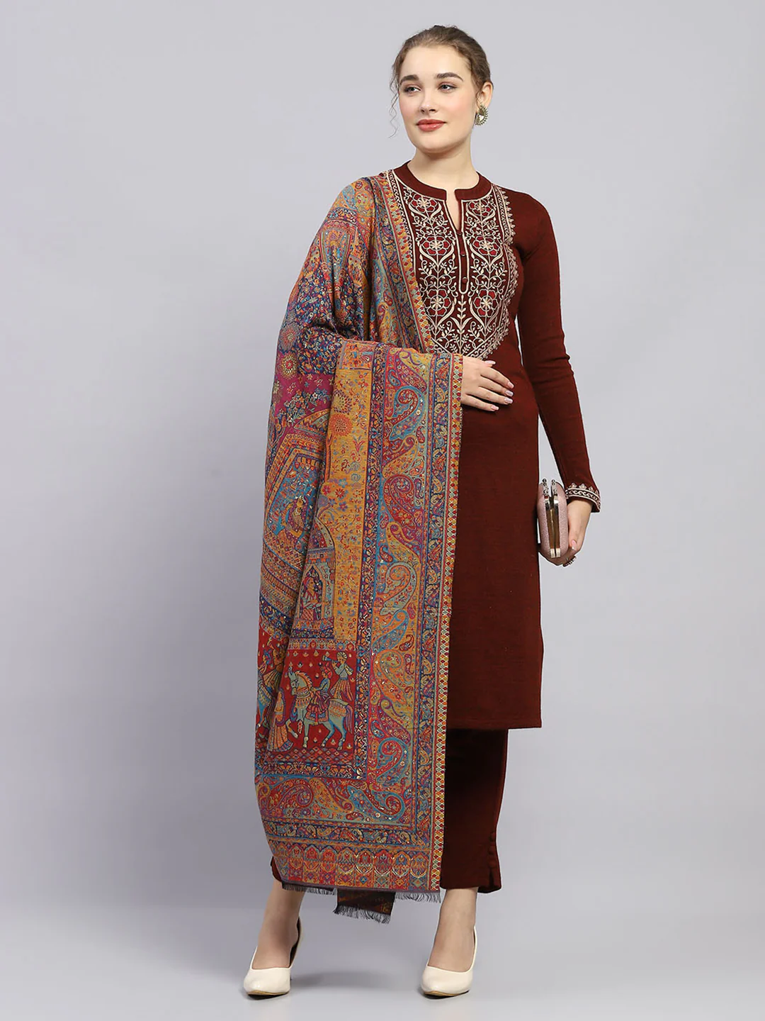 Women Multicolor Self Design Shawl - Image 2