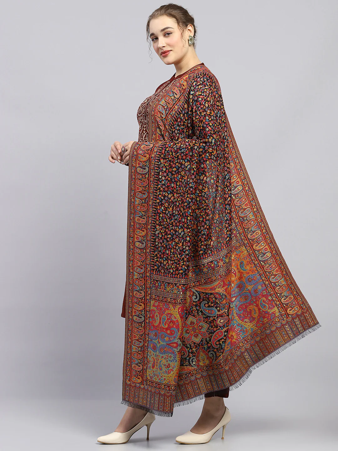 Women Multicolor Self Design Shawl - Image 3