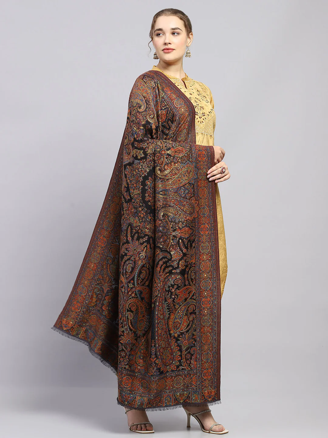 Women Multicolor Self Design Shawl - Image 3