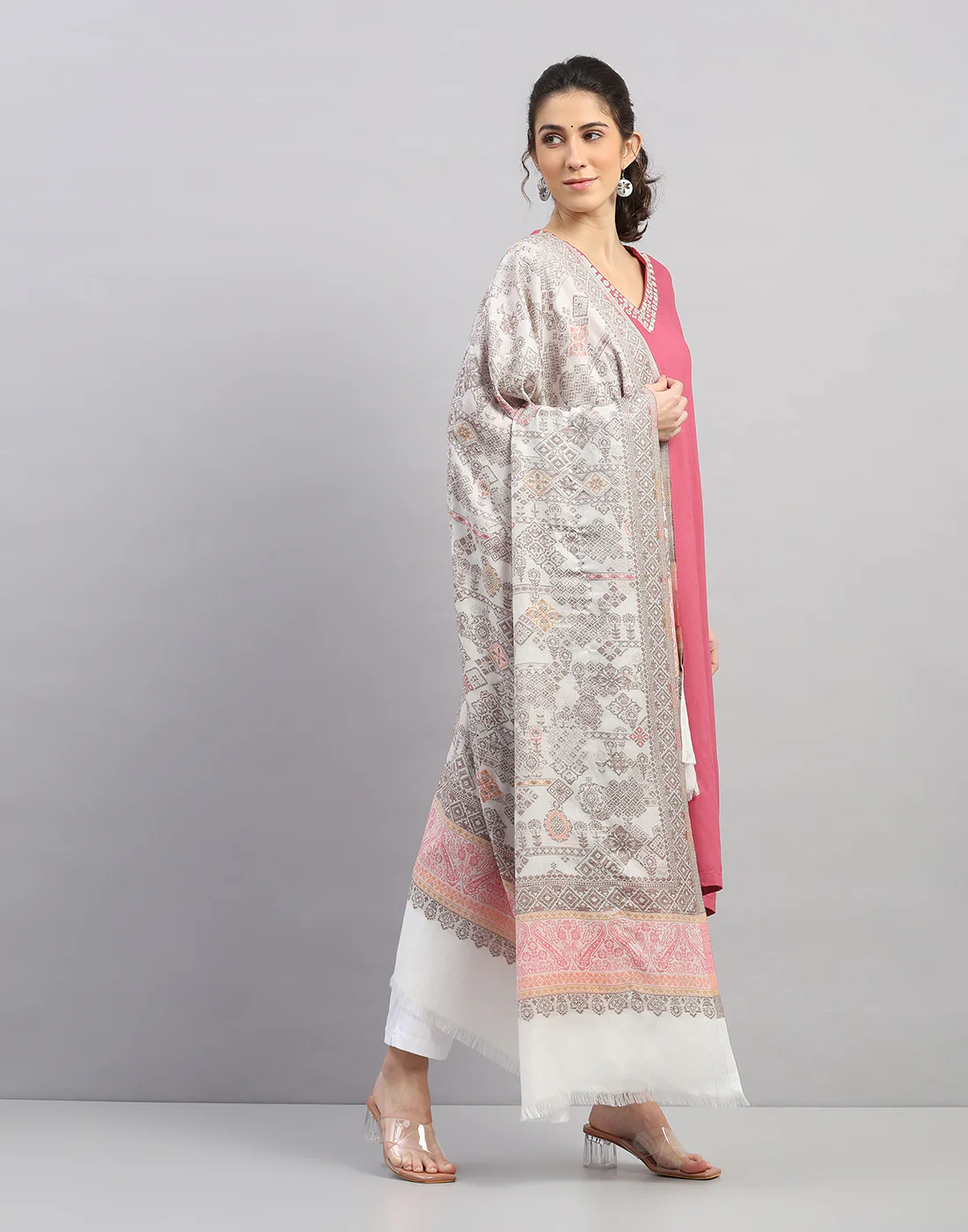 Women Multicolor Self Design   Shawl - Image 3