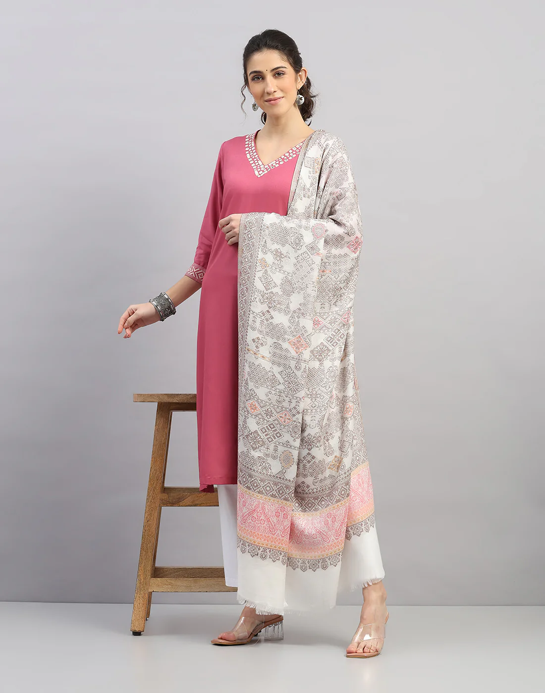 Women Multicolor Self Design   Shawl - Image 5