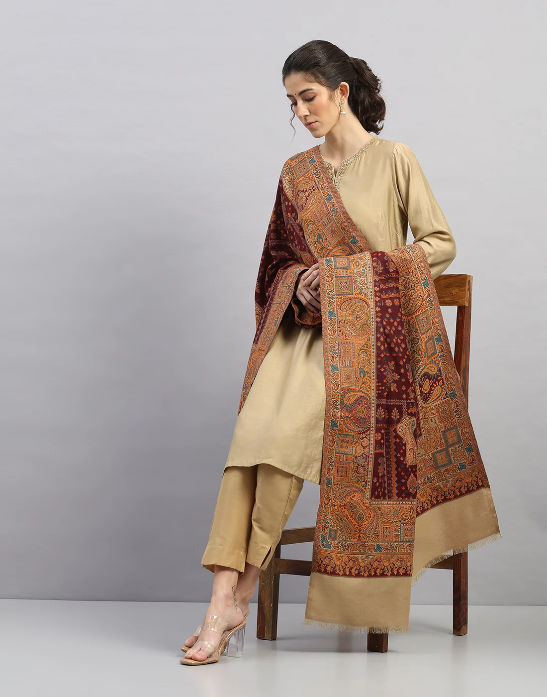 Women Multicolor Self Design   Shawl - Image 5