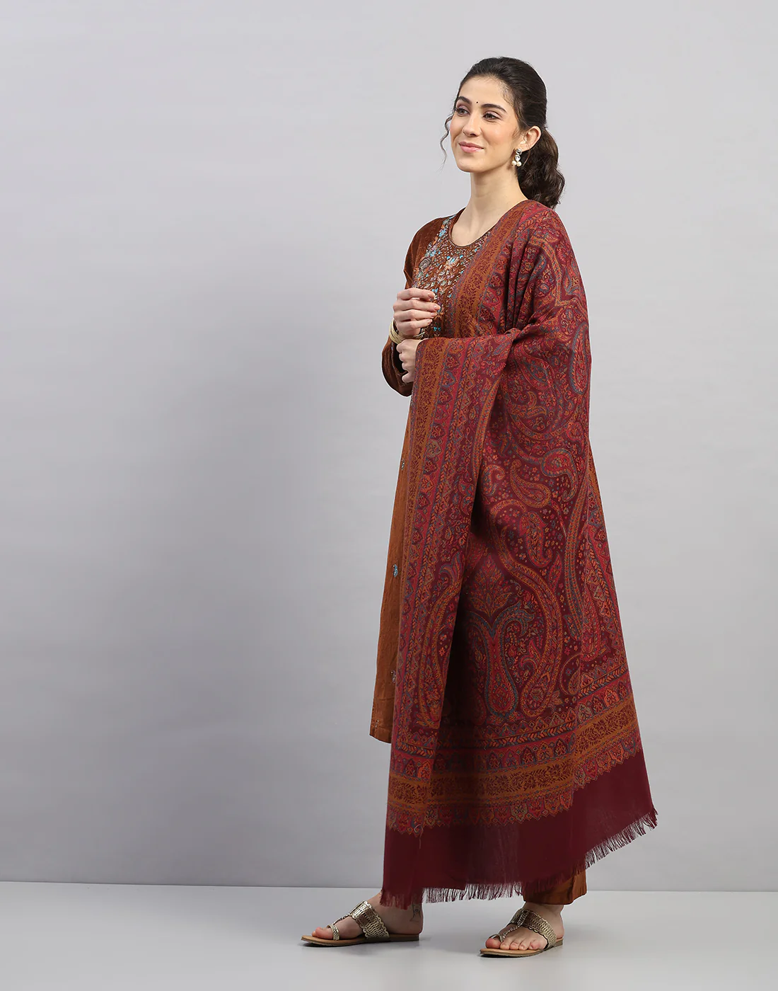 Women Multicolor Self Design   Shawl - Image 2