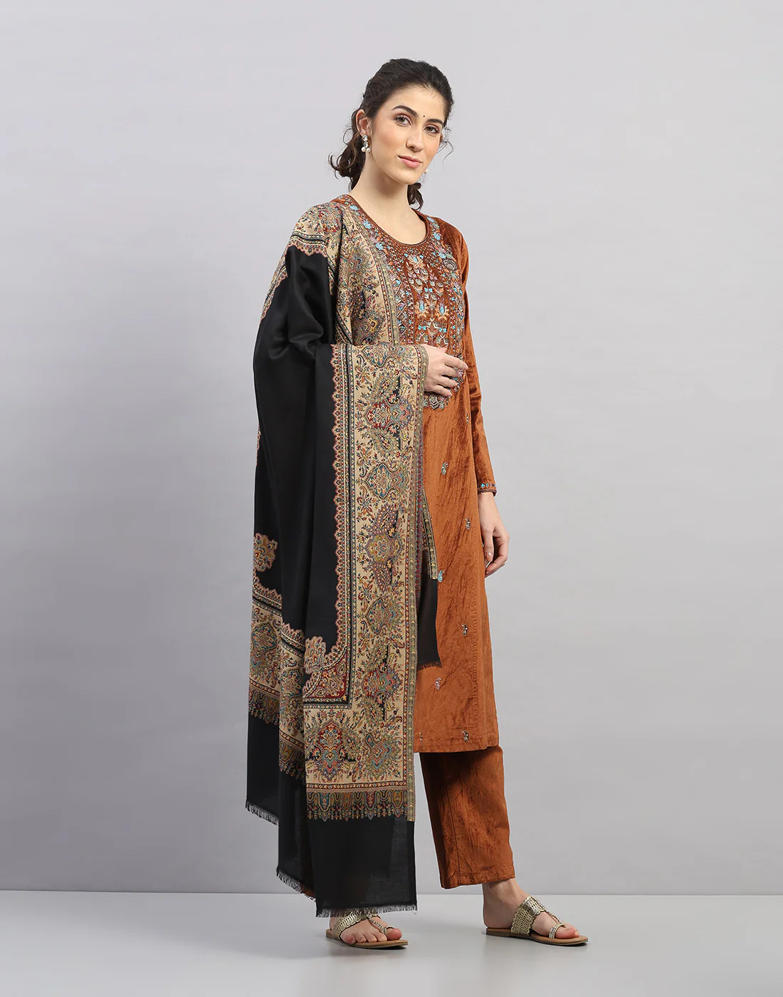 Women Multicolor Self Design   Shawl - Image 3