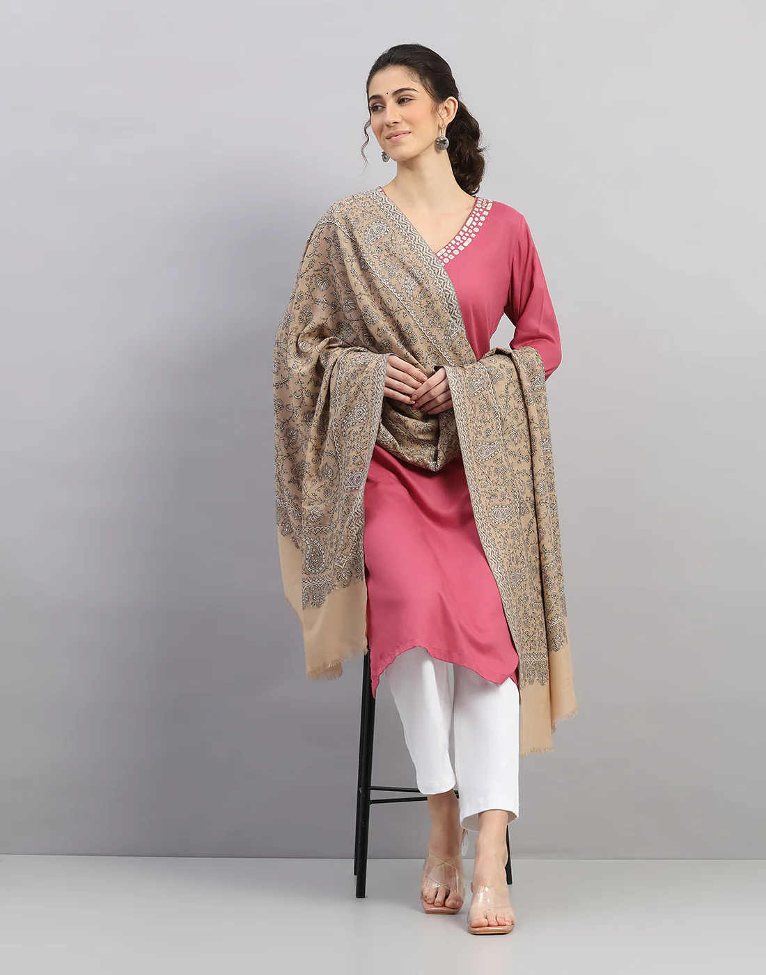 Women Multicolor Self Design   Shawl - Image 5