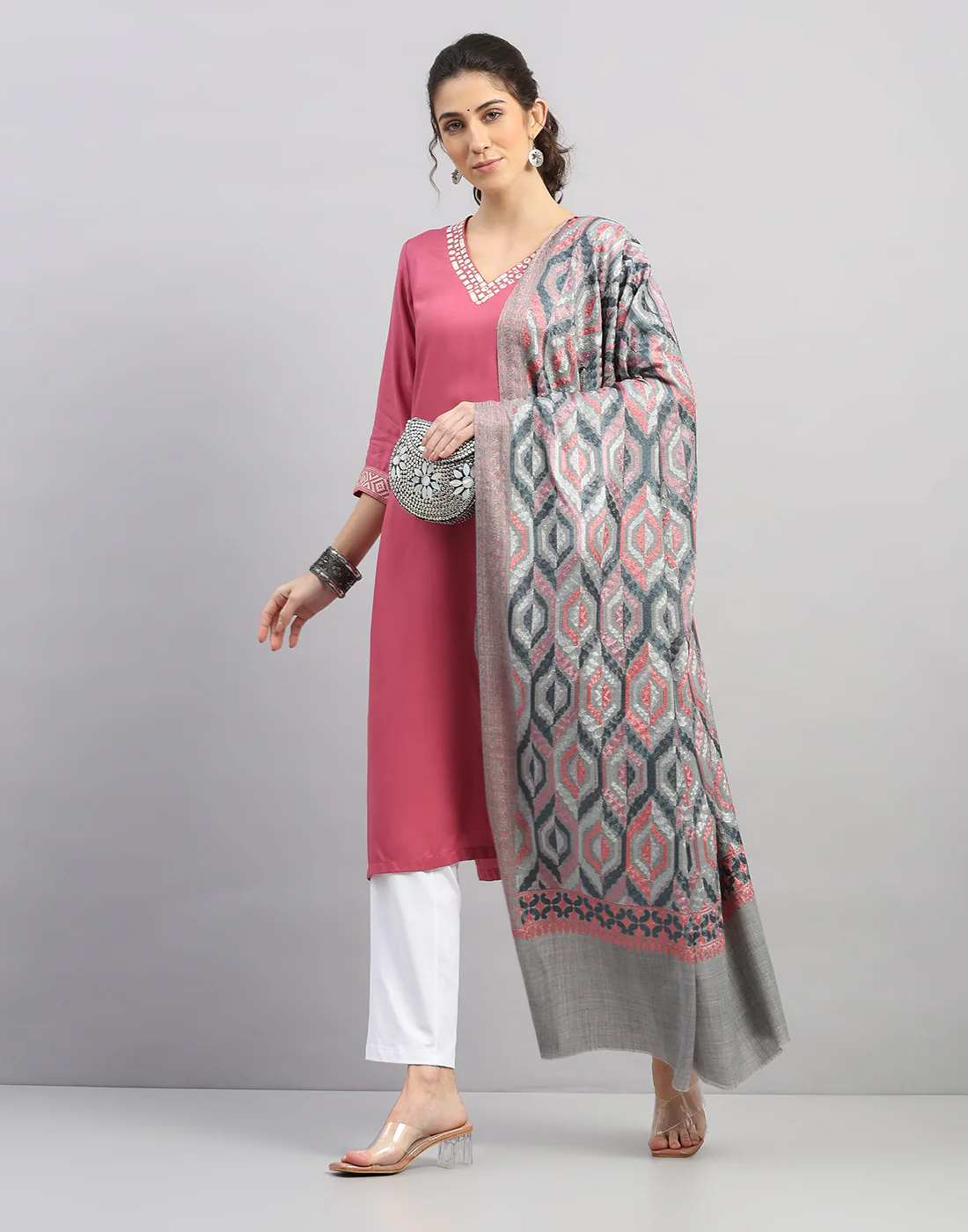 Women Multicolor Self Design   Shawl - Image 5