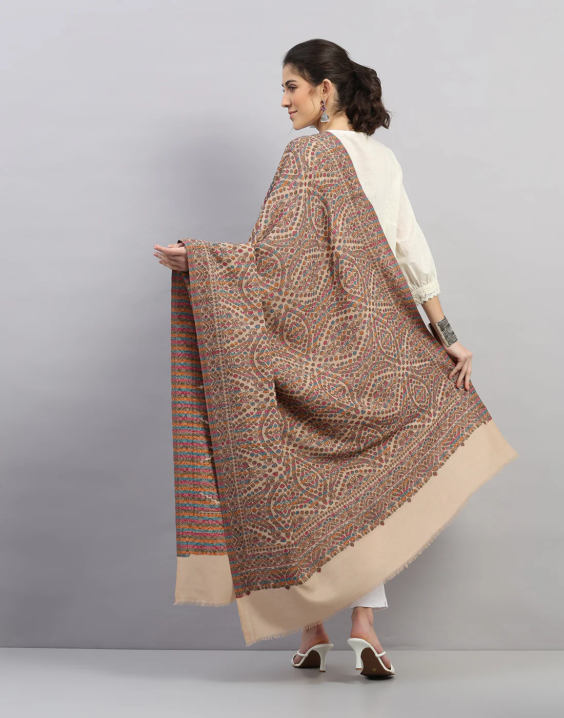 Women Multicolor Self Design   Shawl - Image 4