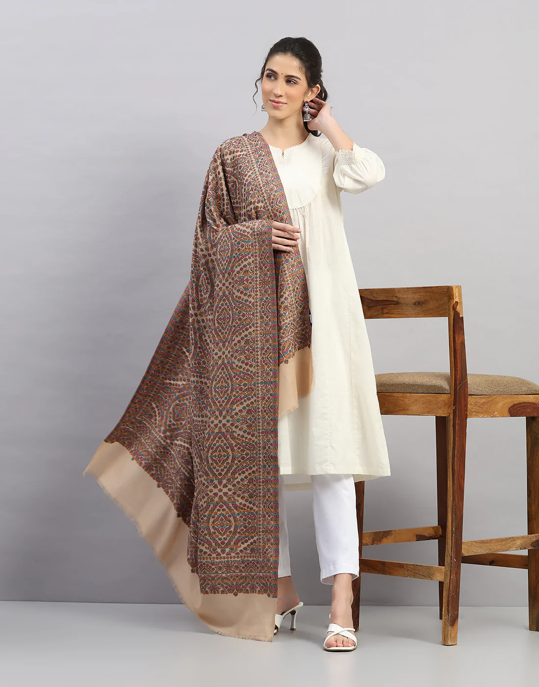 Women Multicolor Self Design   Shawl - Image 5