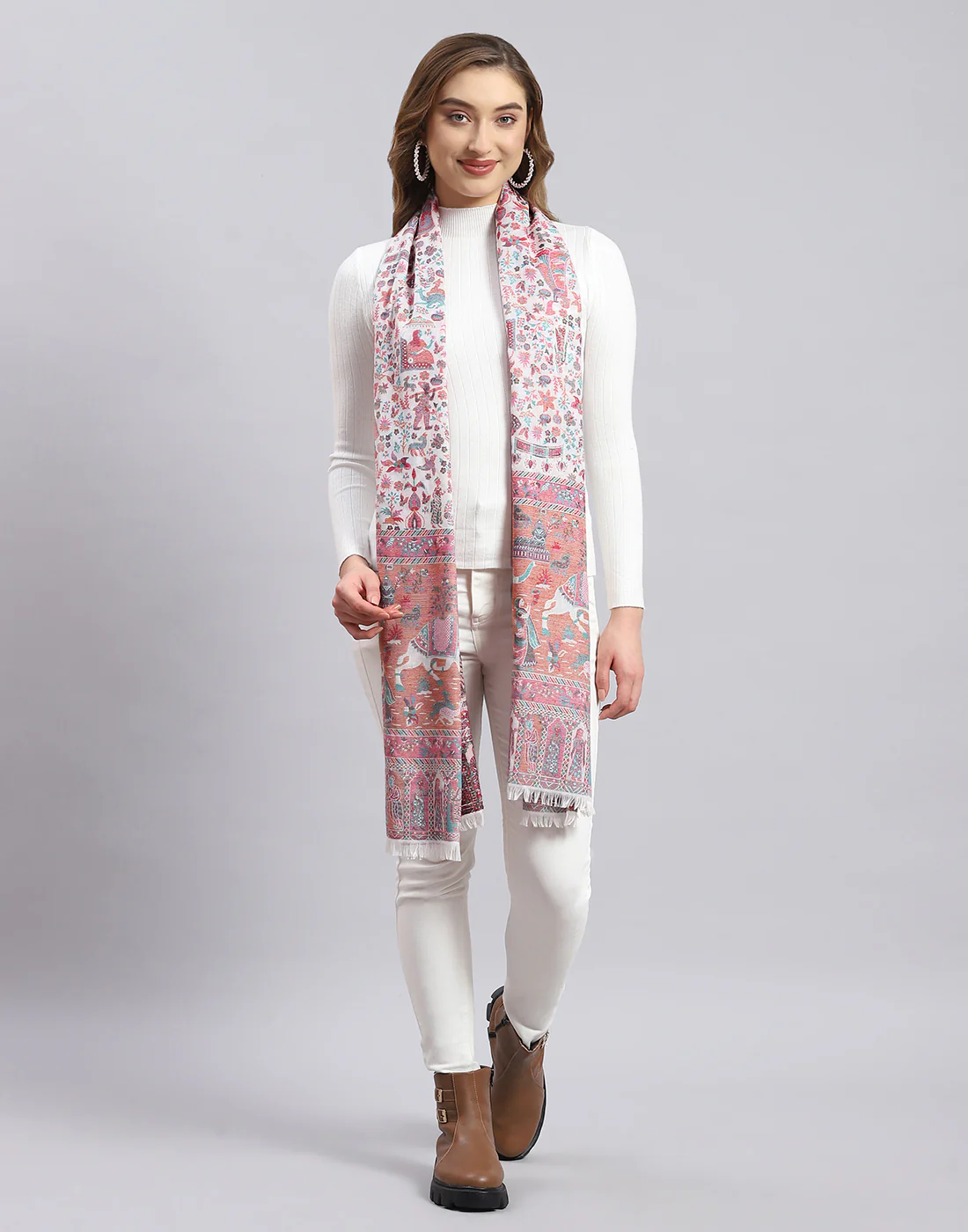 Women Multicolor Self Design Stole - Image 2