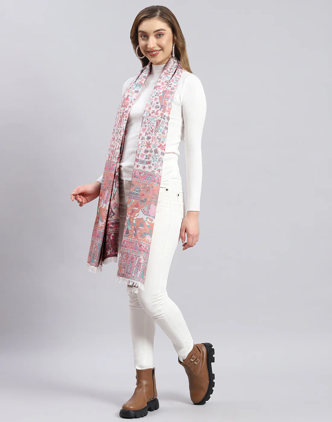 Women Multicolor Self Design Stole - Image 3