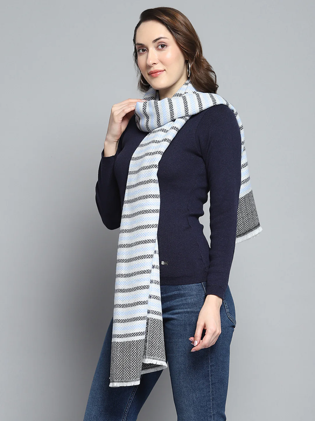 Women Multicolor Self Design Stole - Image 3
