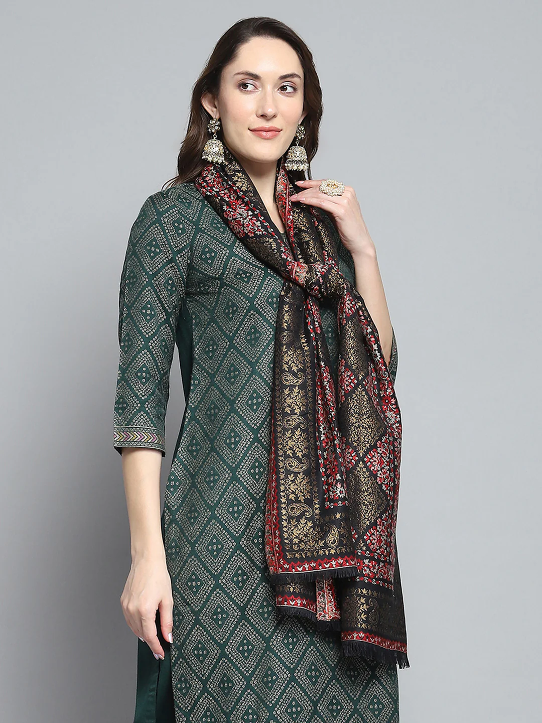 Women Multicolor Self Design Stole - Image 4