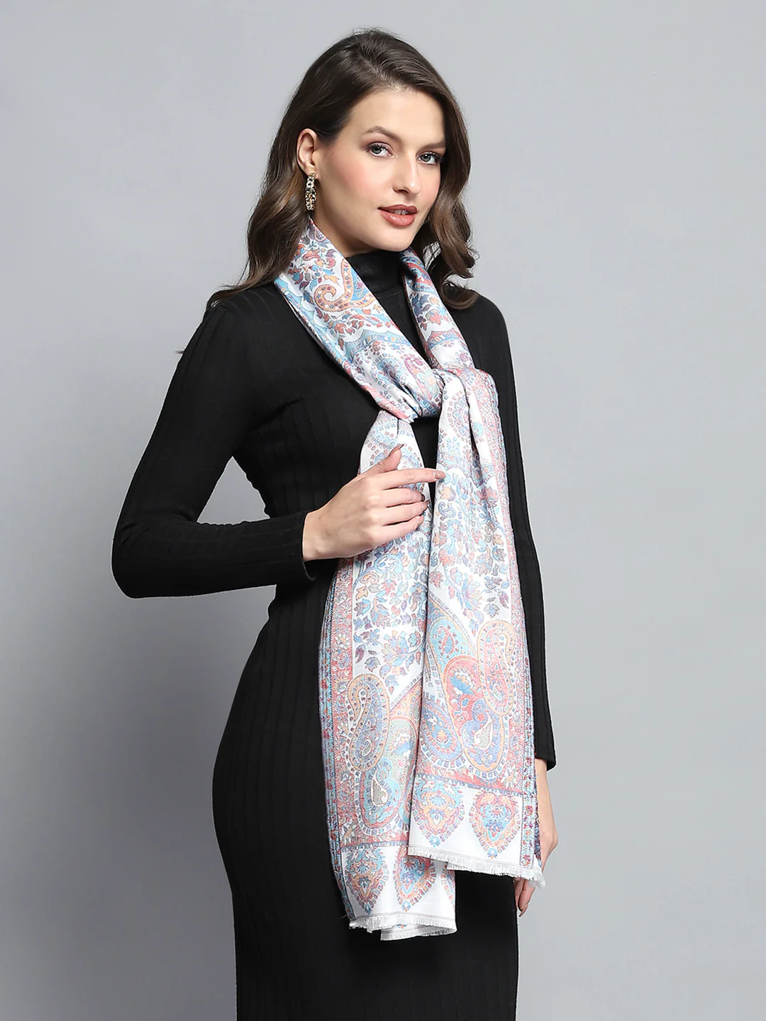 Women Multicolor Self Design Stole - Image 4