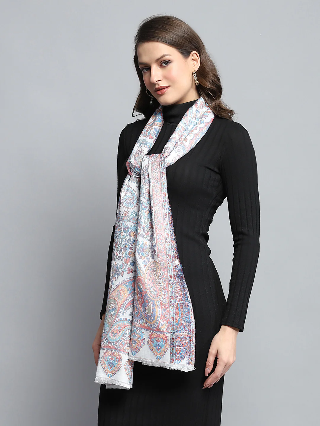 Women Multicolor Self Design Stole - Image 5