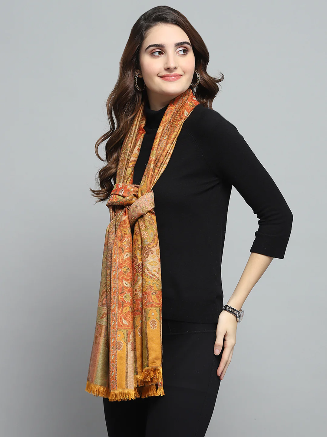 Women Multicolor Self Design Stole - Image 4