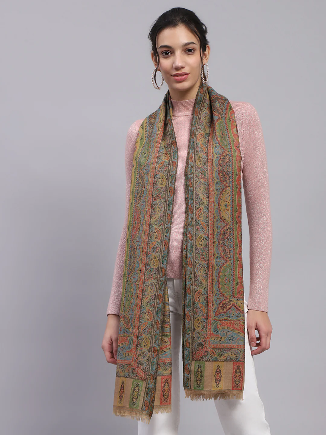 Women Multicolor Self Design Stole - Image 3