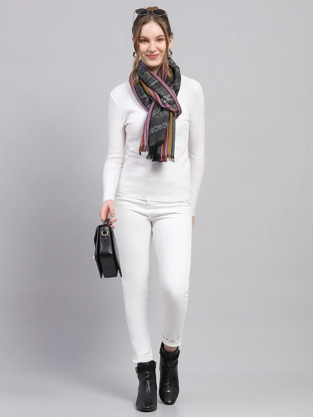 Women Multicolor Self Design Stole - Image 2