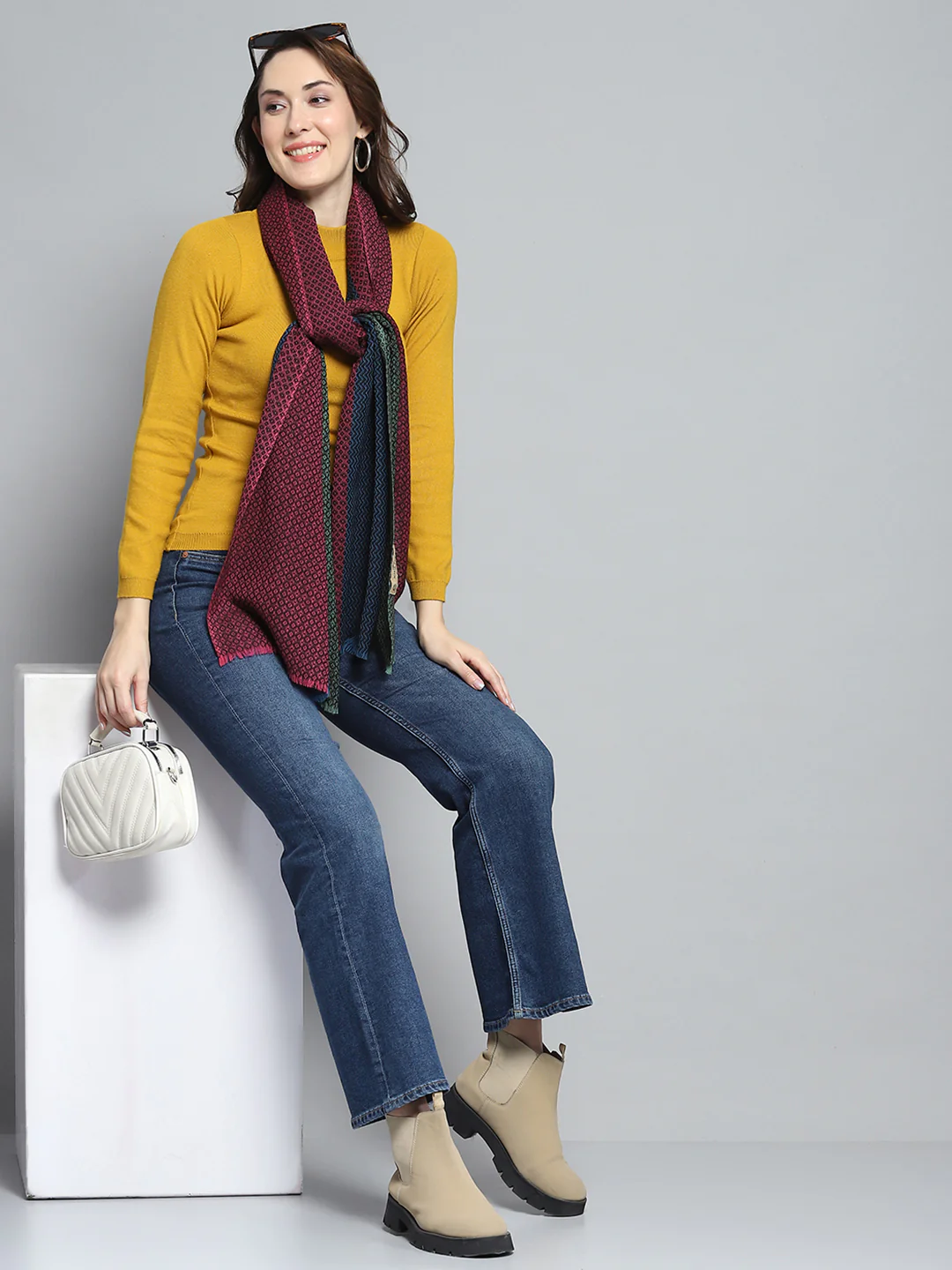 Women Multicolor Self Design Stole - Image 2