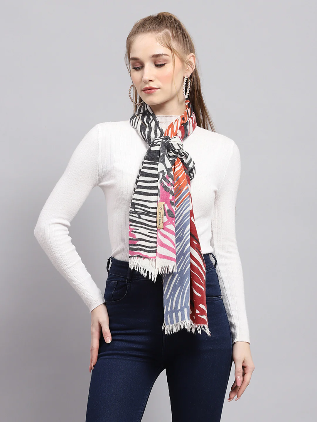 Women Multicolor Self Design Stole - Image 3