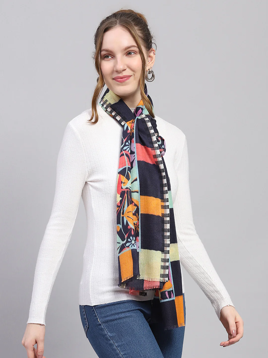 Women Multicolor Self Design Stole - Image 4