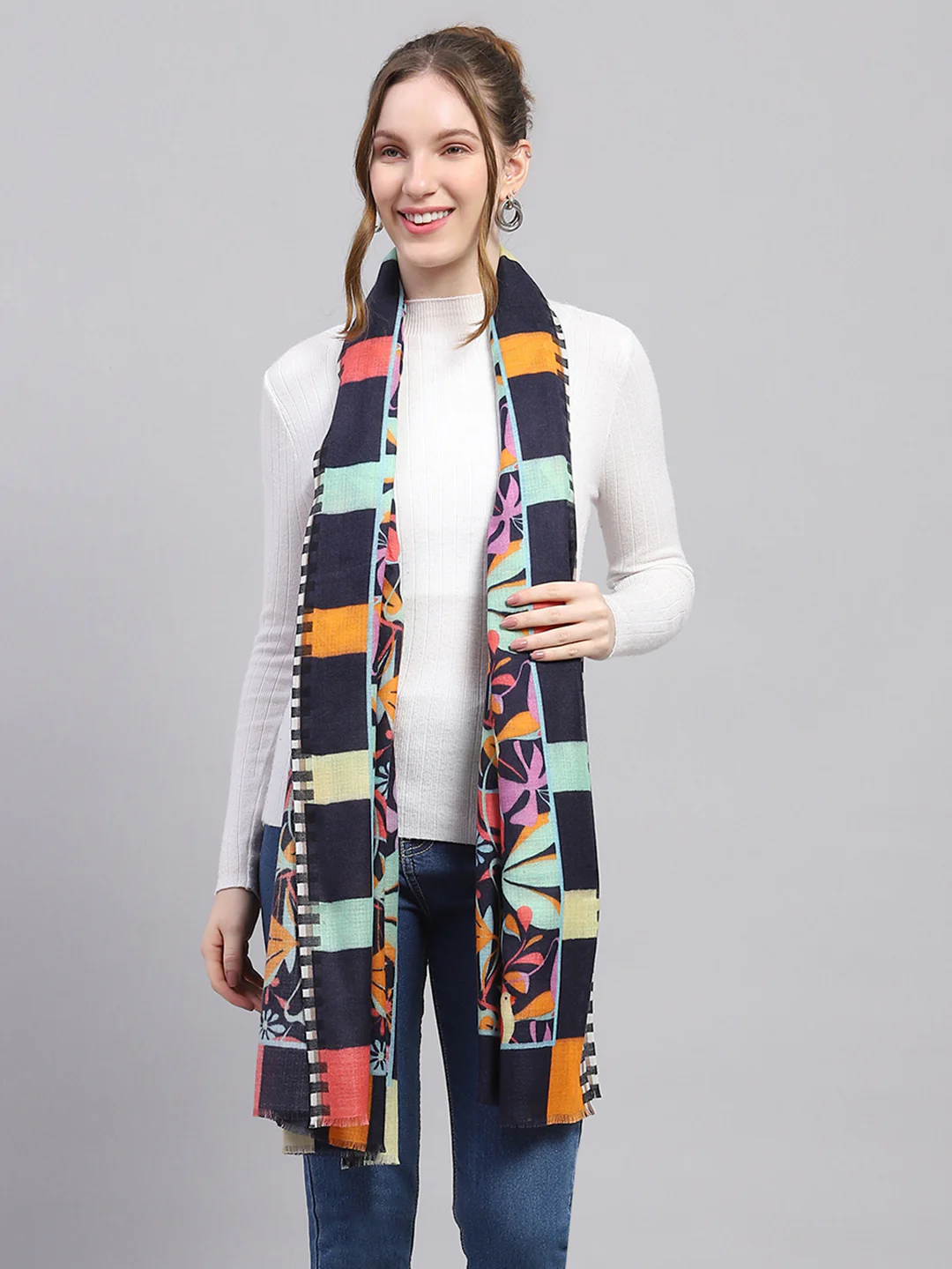 Women Multicolor Self Design Stole - Image 5