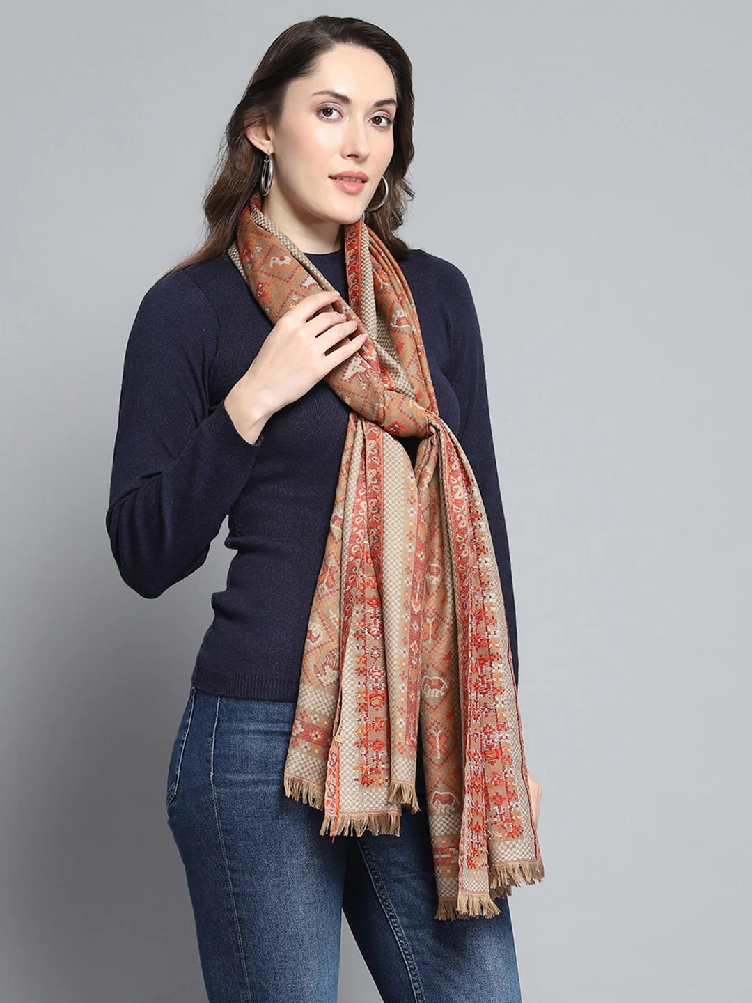Women Multicolor Self Design Stole - Image 4