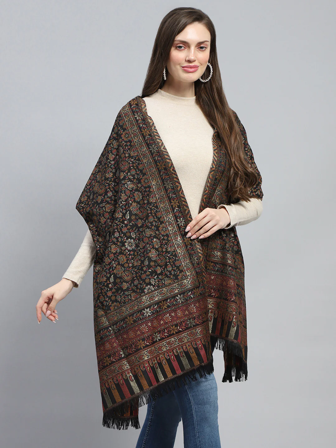 Women Multicolor Self Design Stole - Image 4