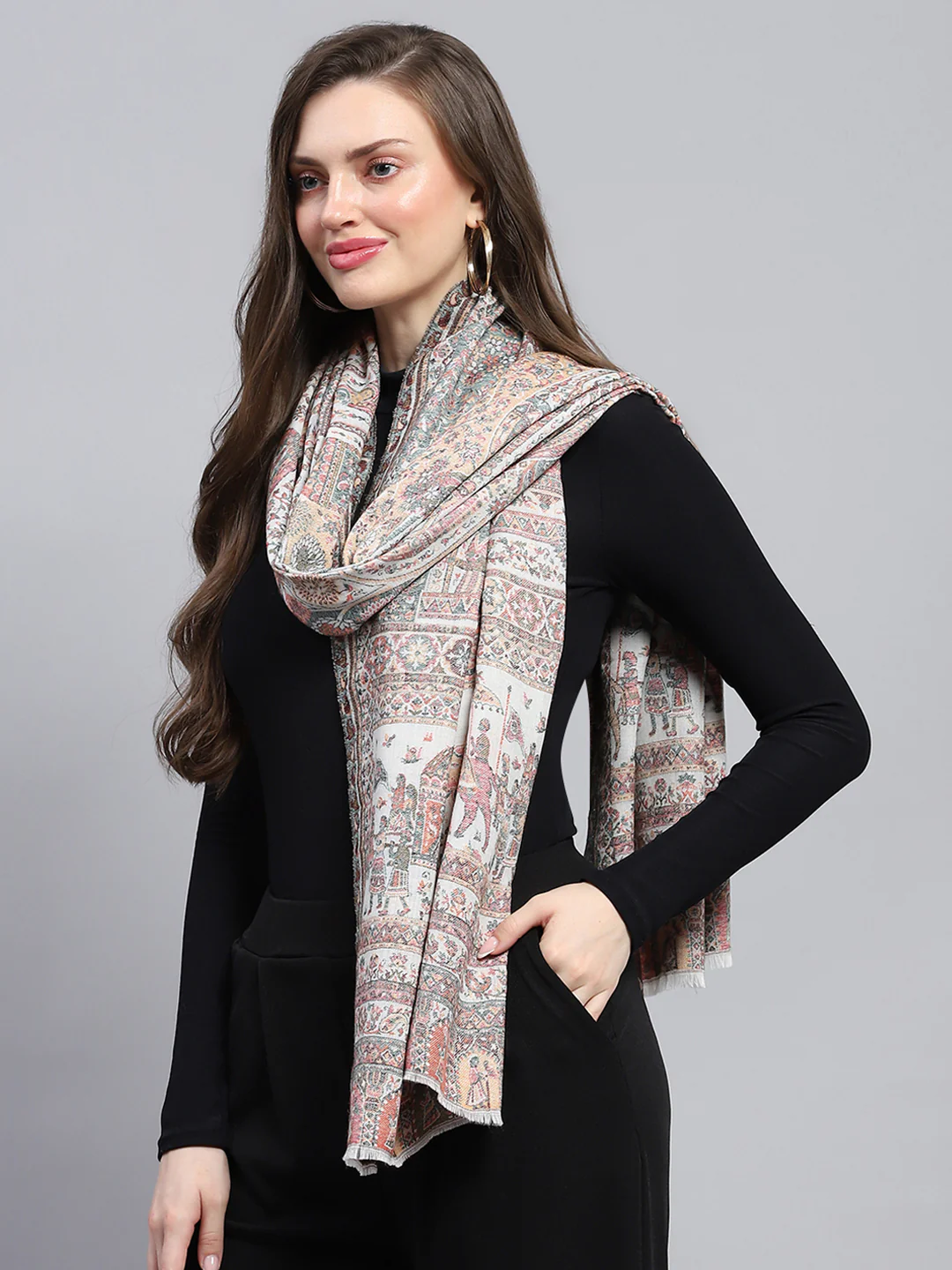 Women Multicolor Self Design Stole - Image 3
