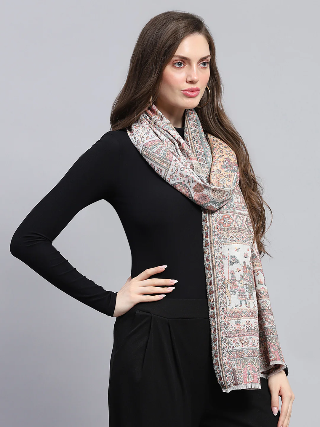 Women Multicolor Self Design Stole - Image 4