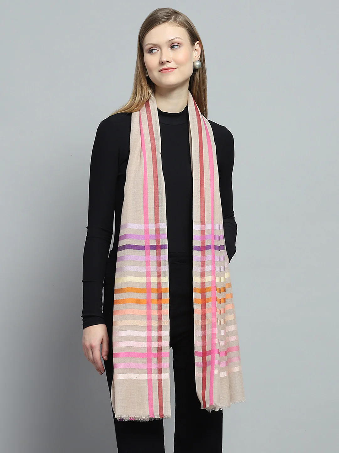 Women Multicolor Self Design Stole - Image 5