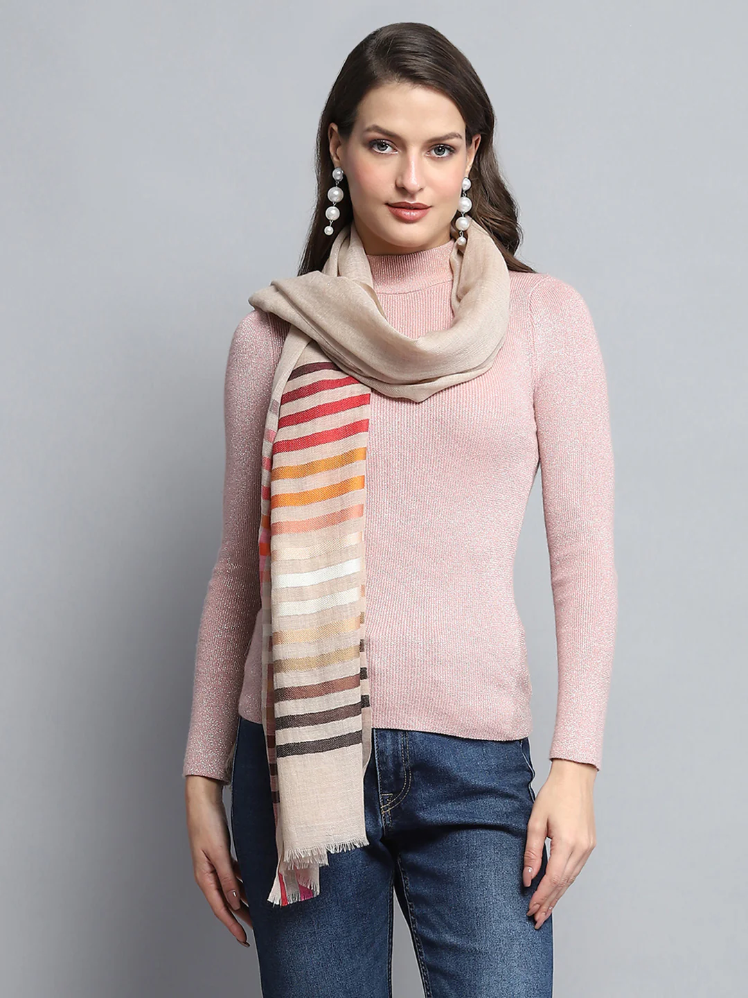 Women Multicolor Self Design Stole - Image 3