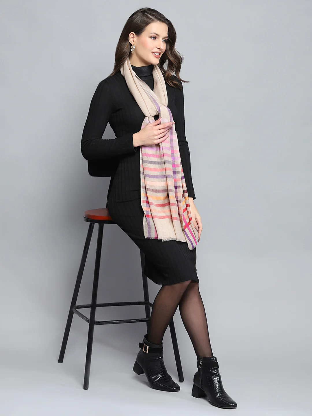 Women Multicolor Self Design Stole - Image 2