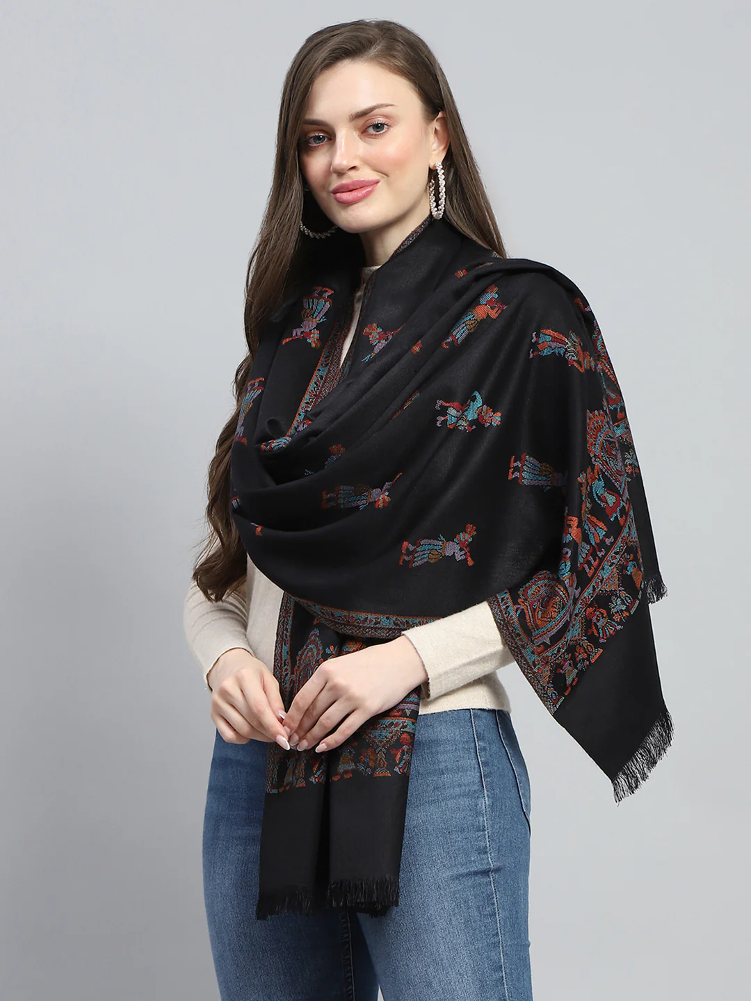 Women Multicolor Self Design Stole - Image 3