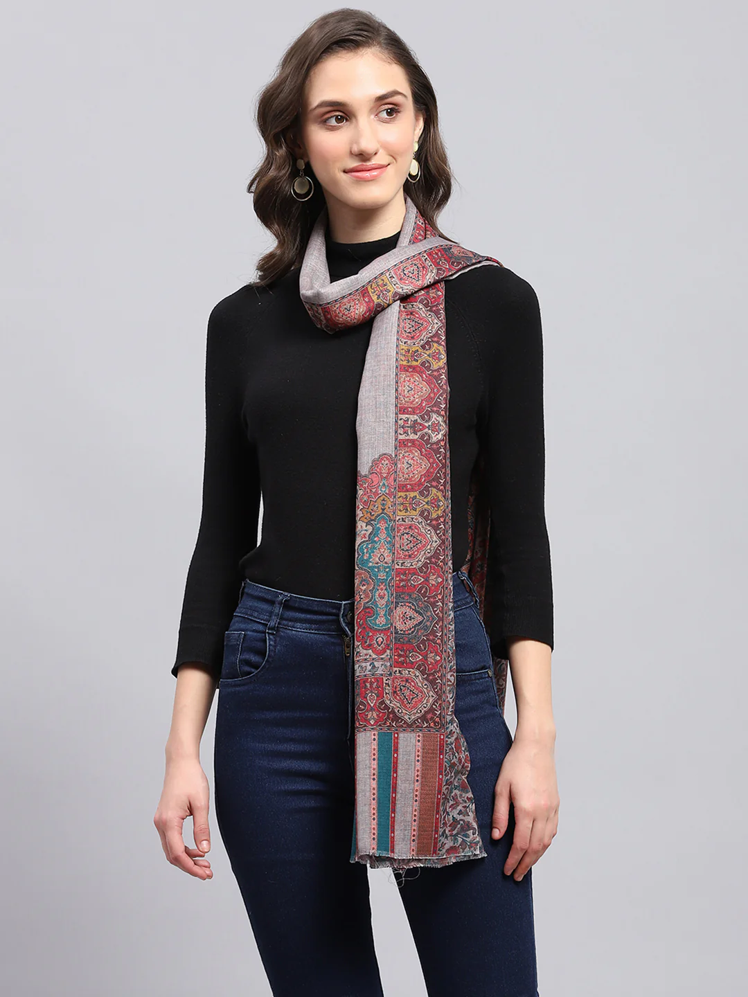 Women Multicolor Self Design Stole - Image 3