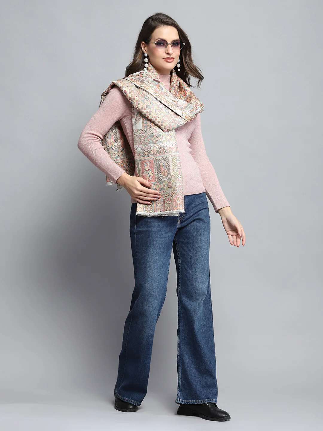 Women Multicolor Self Design Stole - Image 2
