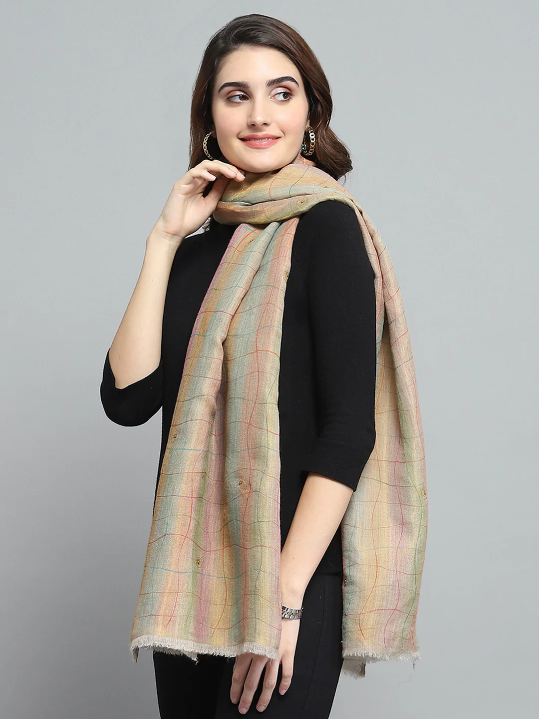 Women Multicolor Self Design Stole - Image 3