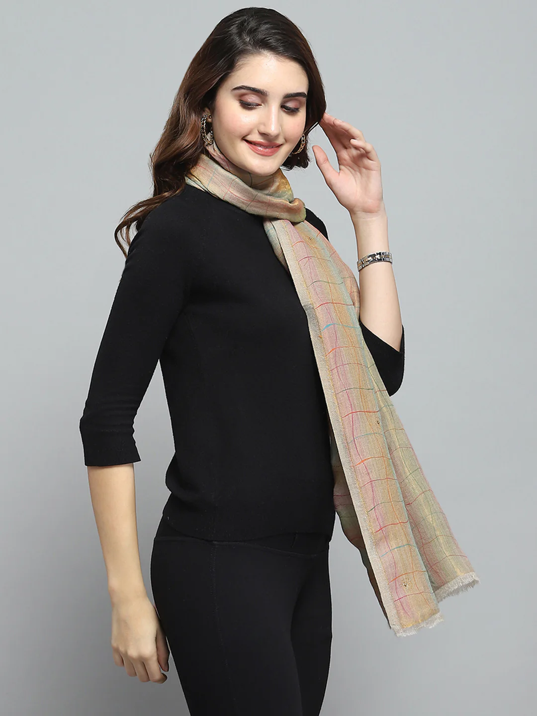 Women Multicolor Self Design Stole - Image 4