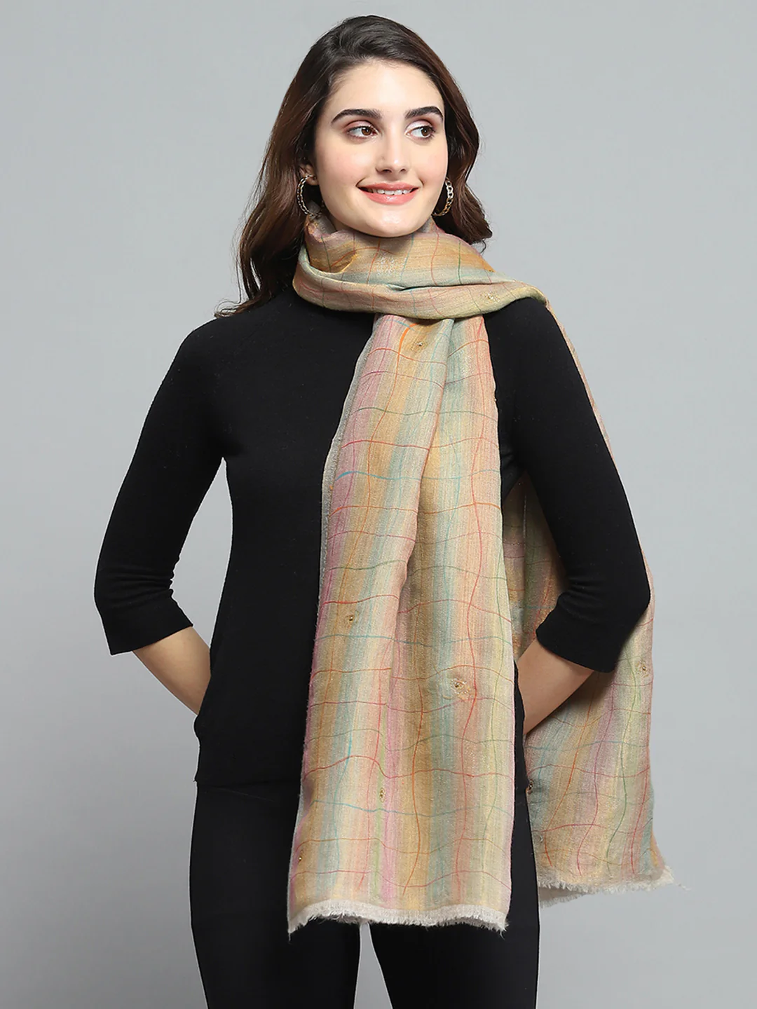 Women Multicolor Self Design Stole - Image 5