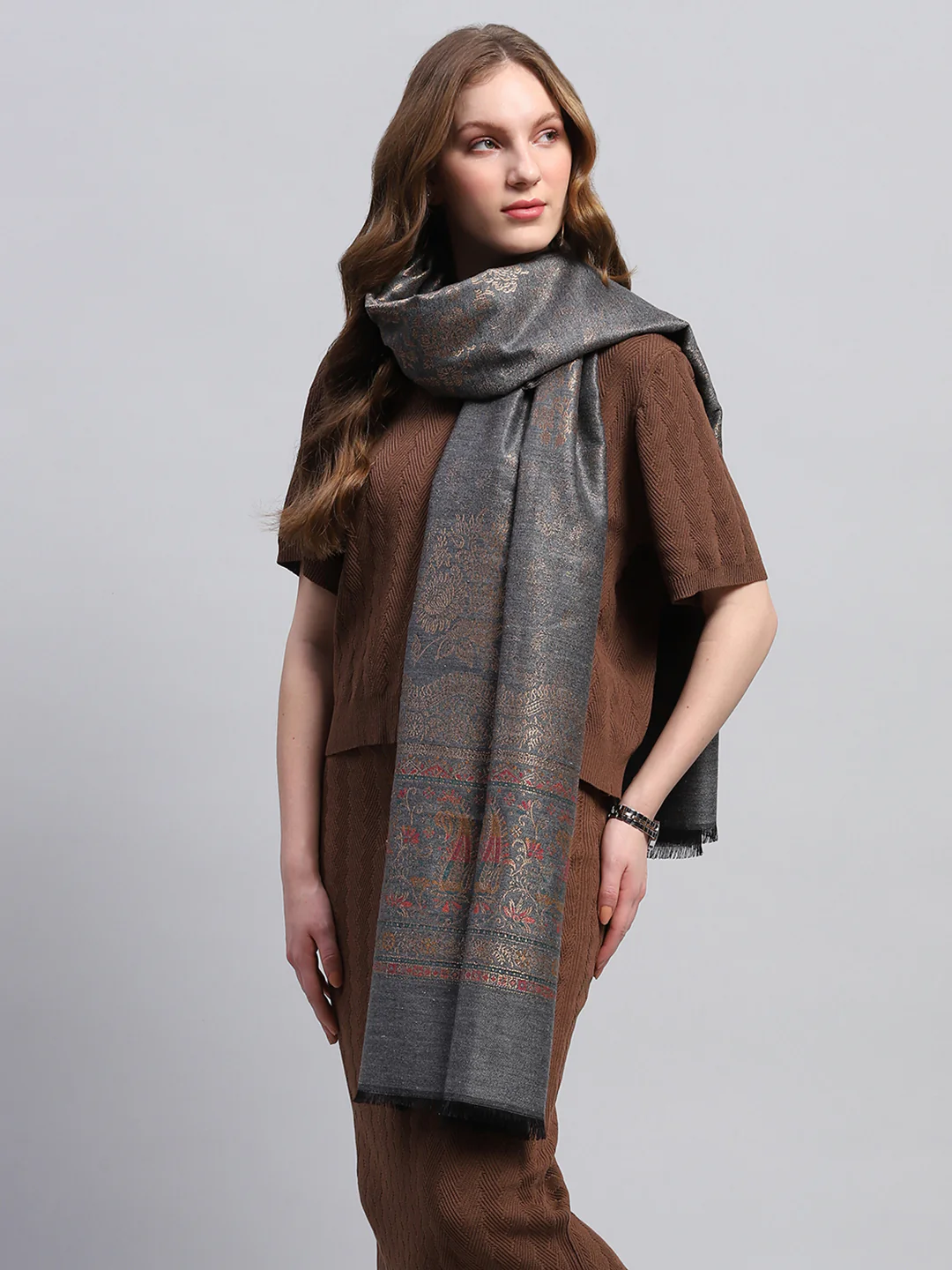 Women Multicolor Self Design Stole - Image 4
