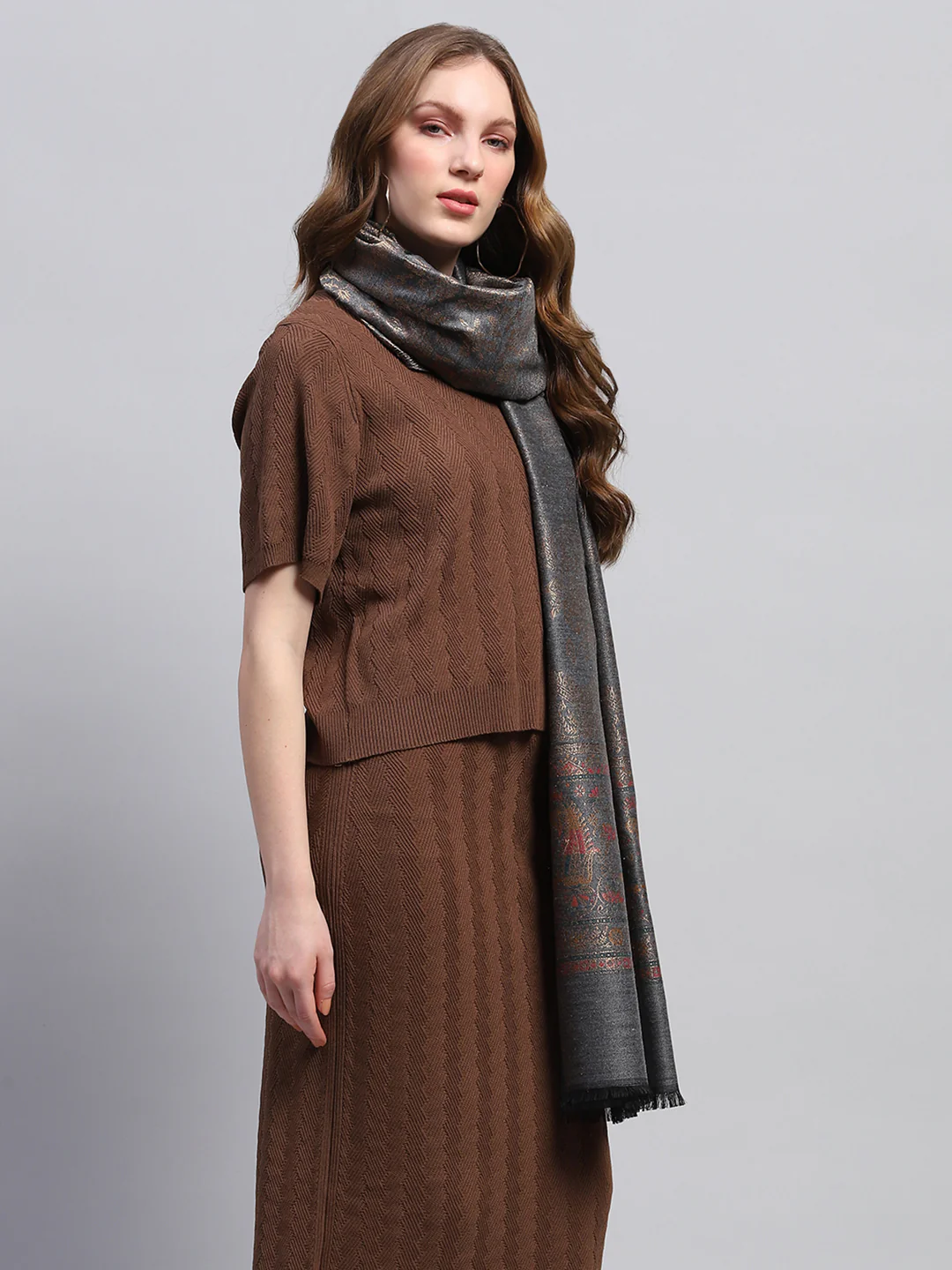 Women Multicolor Self Design Stole - Image 5