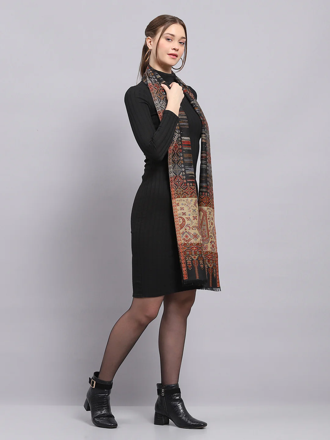 Women Multicolor Self Design Stole - Image 4